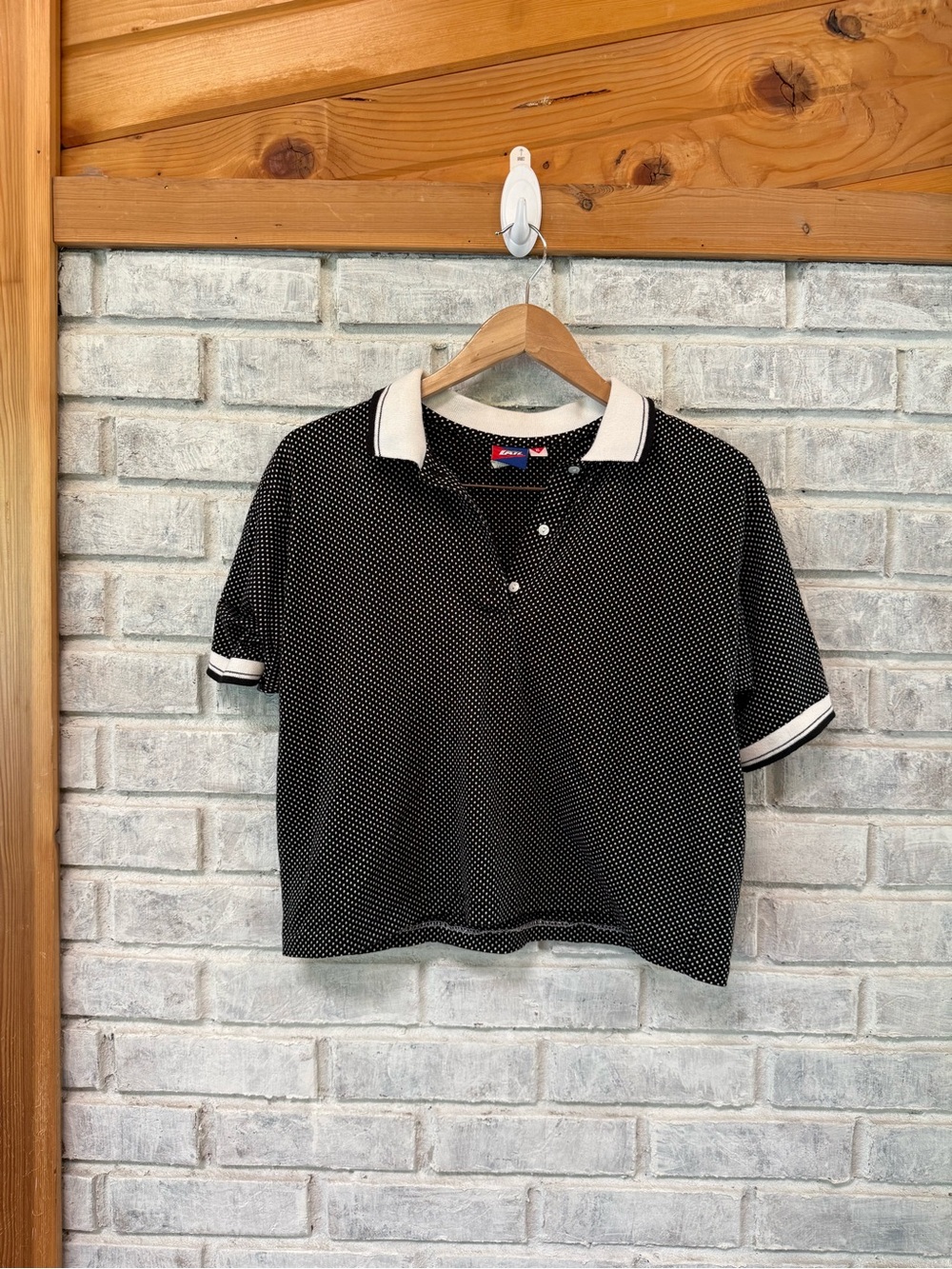 Tail Black Polo with White Micro-Dot Print #vintage #croptop #90s